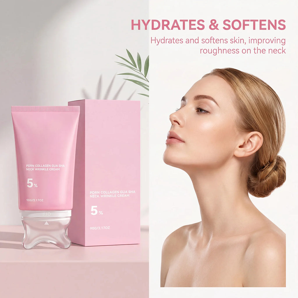 PDRN Collagen Peptide Neck Wrinkle Cream with Gua Sha,Firming Lift Neck Contour Sculpting Jawline Korean Skin Care Moisturizer
