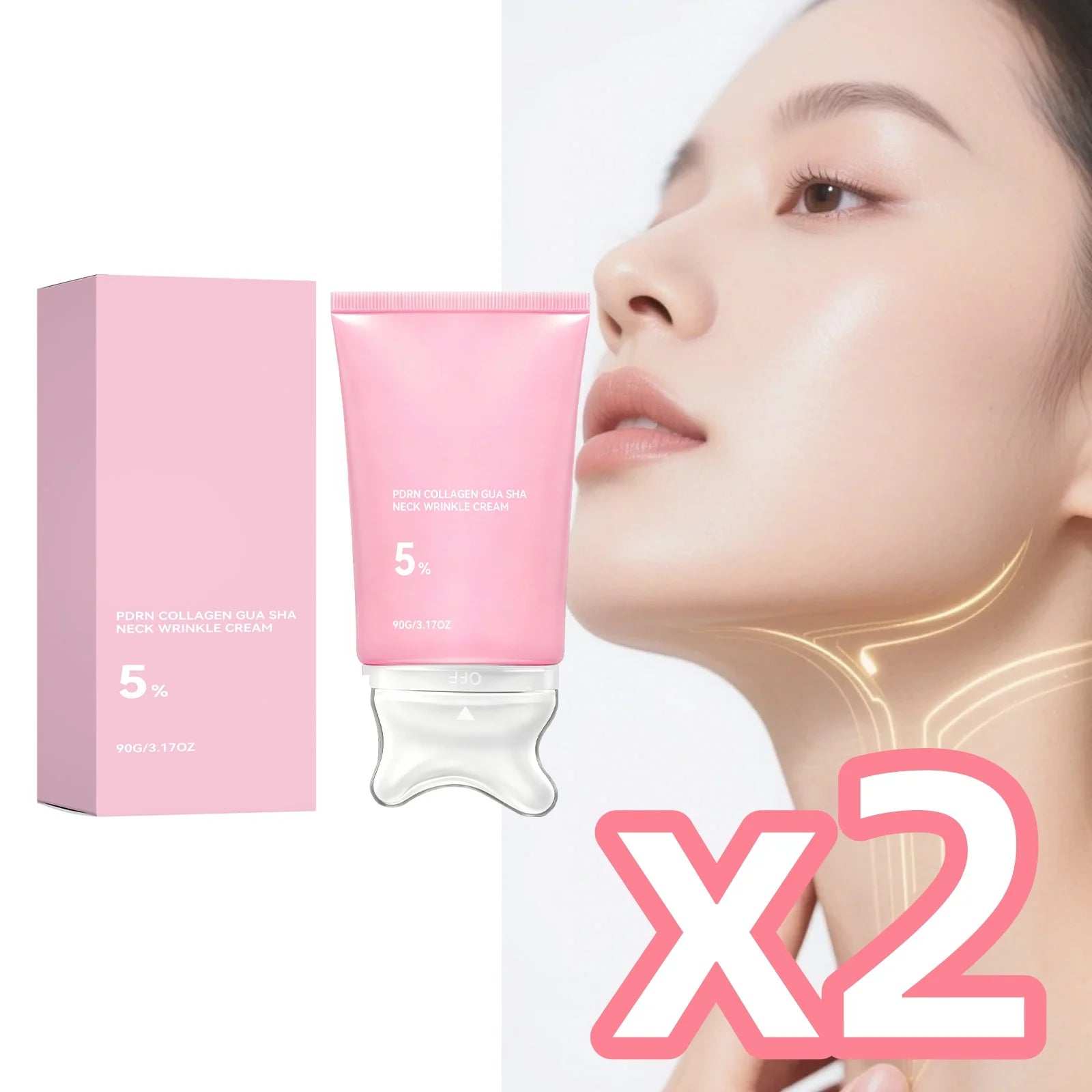 PDRN Collagen Peptide Neck Wrinkle Cream with Gua Sha,Firming Lift Neck Contour Sculpting Jawline Korean Skin Care Moisturizer
