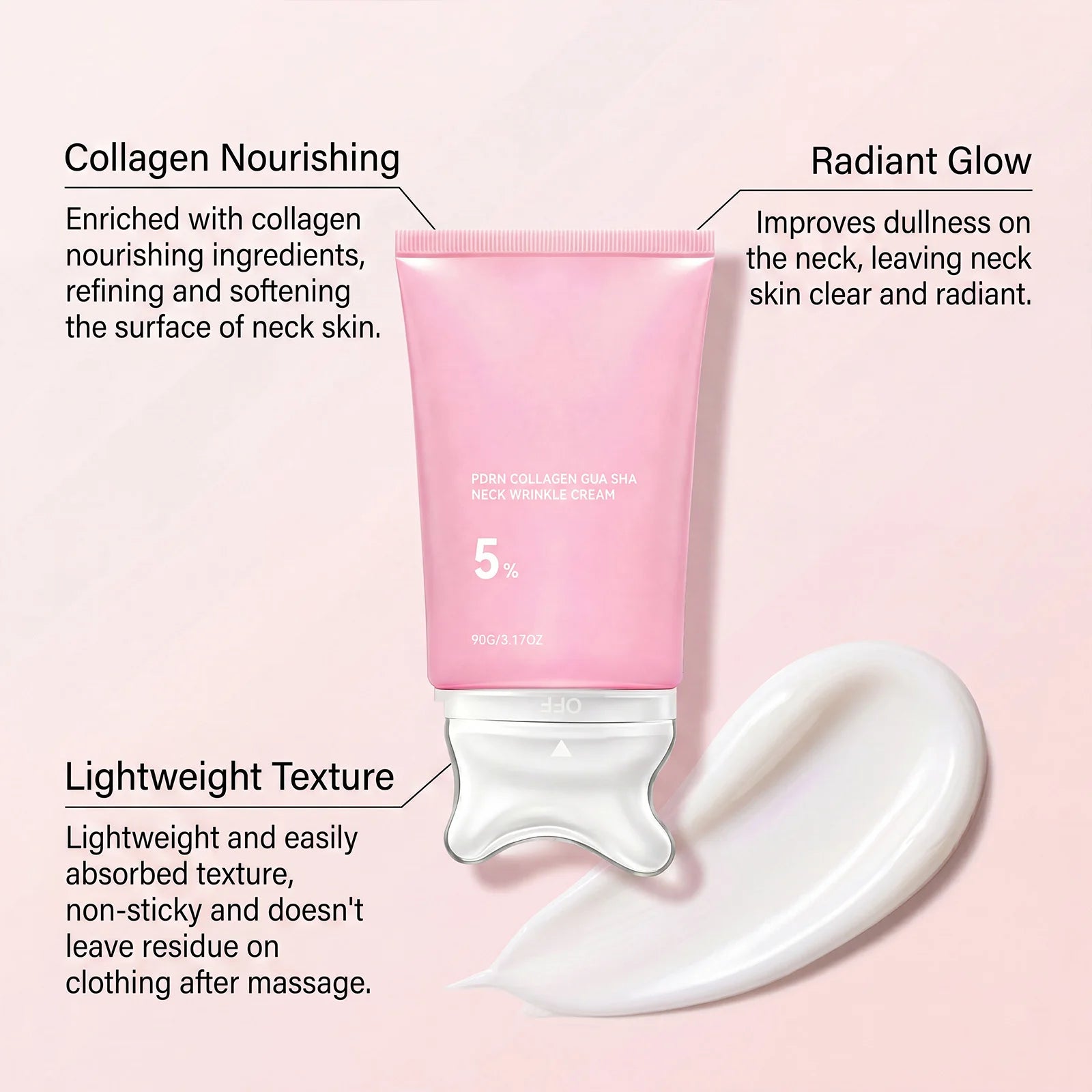 PDRN Collagen Peptide Neck Wrinkle Cream with Gua Sha,Firming Lift Neck Contour Sculpting Jawline Korean Skin Care Moisturizer