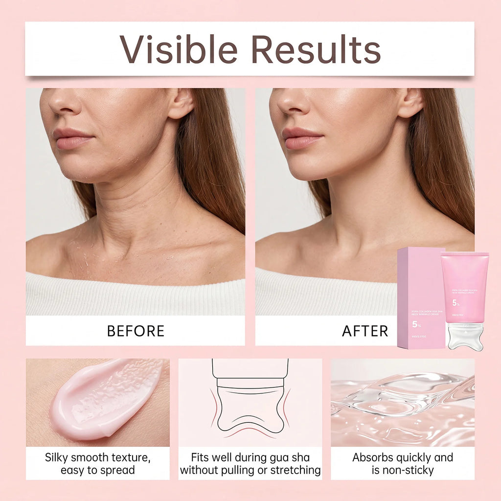 PDRN Collagen Peptide Neck Wrinkle Cream with Gua Sha,Firming Lift Neck Contour Sculpting Jawline Korean Skin Care Moisturizer