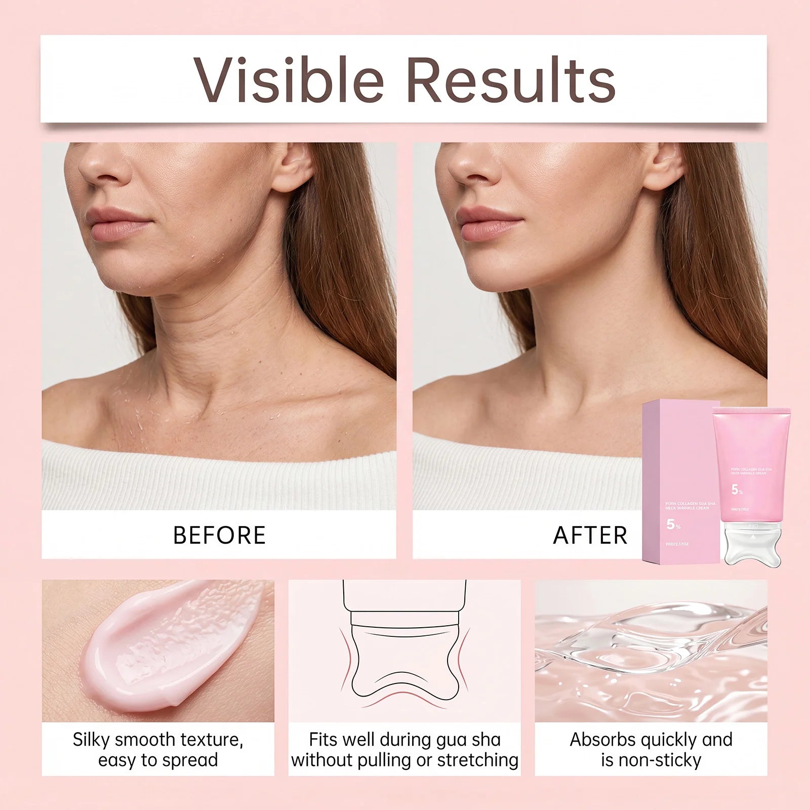 PDRN Collagen Peptide Neck Wrinkle Cream with Gua Sha,Firming Lift Neck Contour Sculpting Jawline Korean Skin Care Moisturizer
