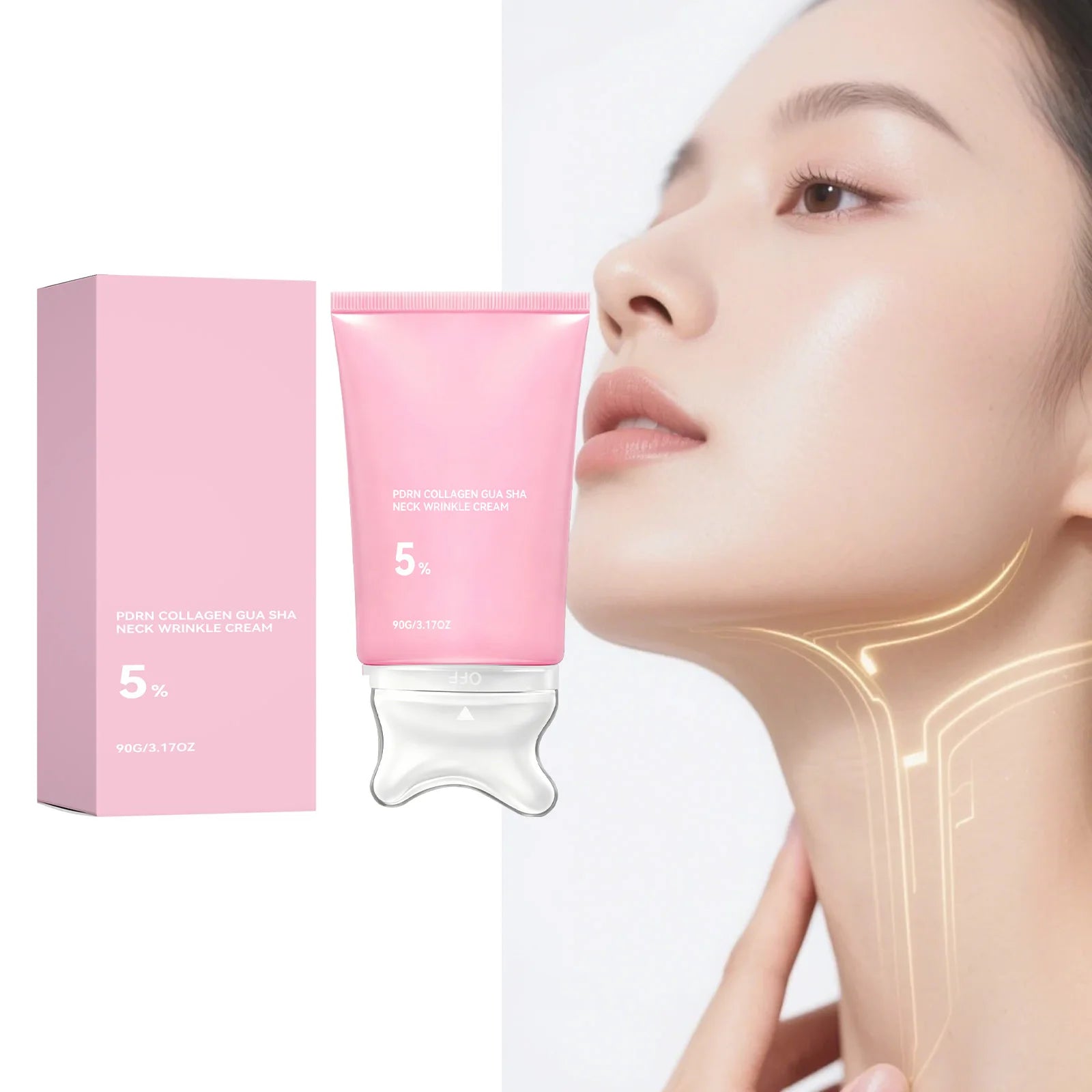 PDRN Collagen Peptide Neck Wrinkle Cream with Gua Sha,Firming Lift Neck Contour Sculpting Jawline Korean Skin Care Moisturizer
