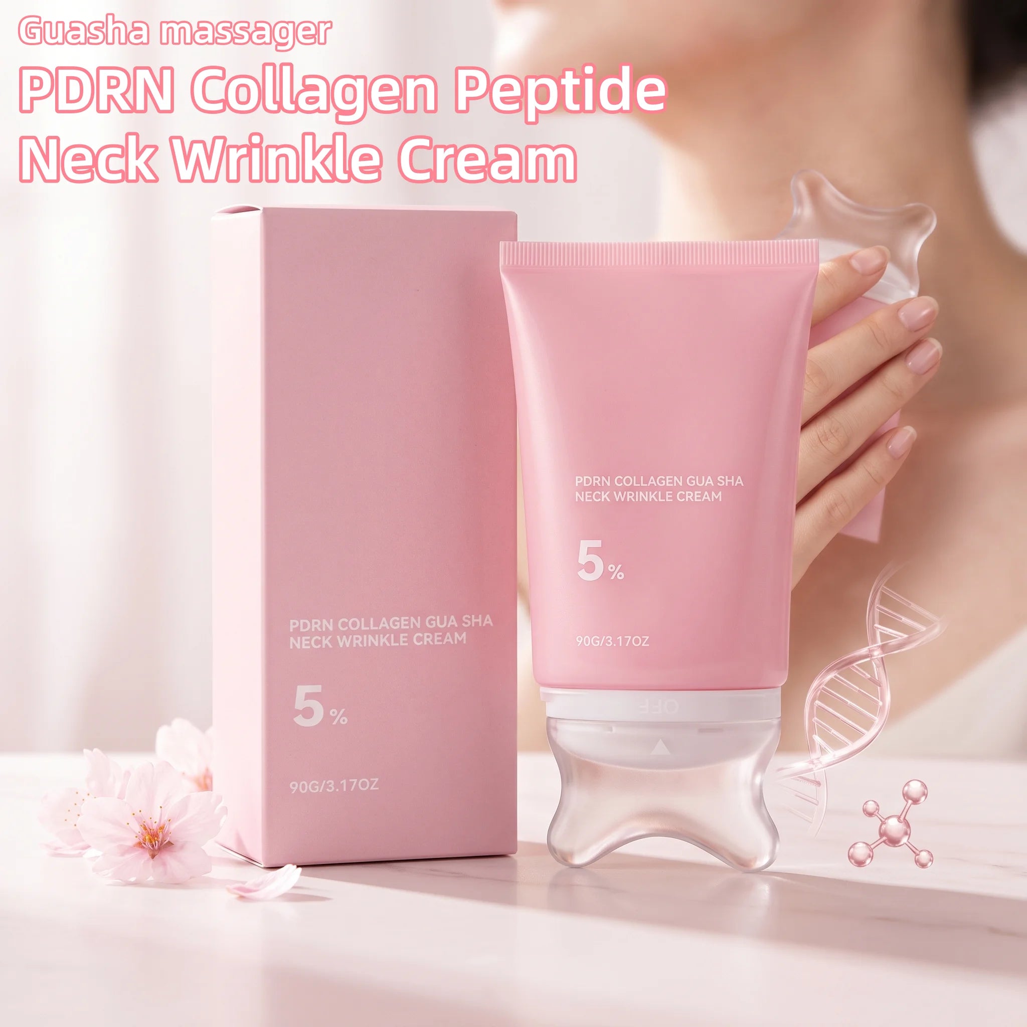 PDRN Collagen Peptide Neck Wrinkle Cream with Gua Sha,Firming Lift Neck Contour Sculpting Jawline Korean Skin Care Moisturizer