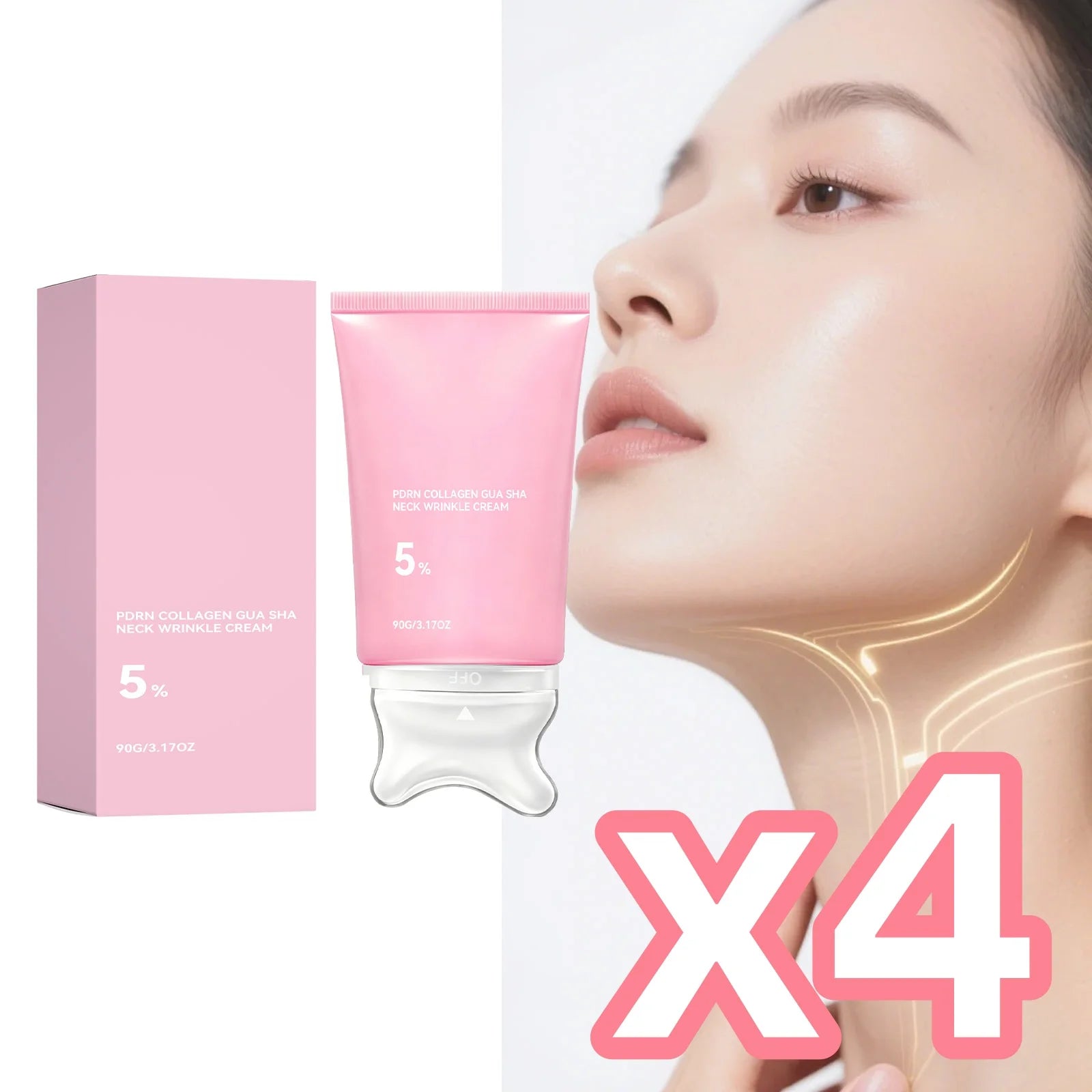 PDRN Collagen Peptide Neck Wrinkle Cream with Gua Sha,Firming Lift Neck Contour Sculpting Jawline Korean Skin Care Moisturizer